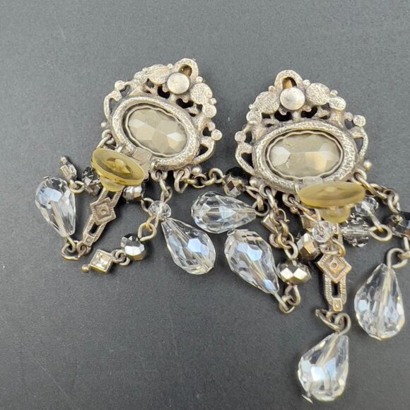 Vintage Art Deco Style Hollywood Glam Crystal Bead Dangle Drop Earrings - Picture 10 of 10